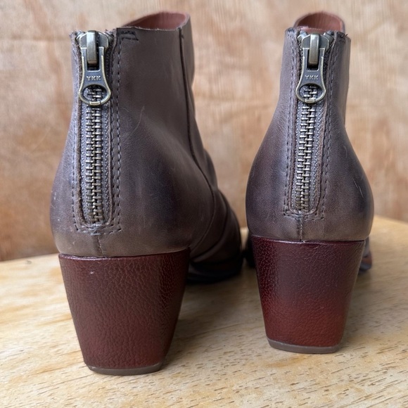 Kork-Ease Kissel Gray Slouch Square Toe Ankle Bootie Back Zip Leather Heel - Picture 5 of 13